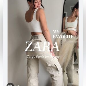 Zara Light Beige Highrise Cargo Pants Straight Leg Cotton Size 4